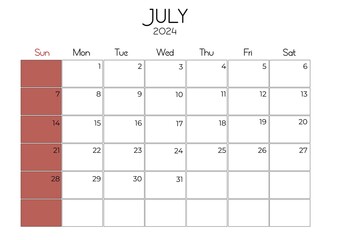 Simple clean calendar for 2024