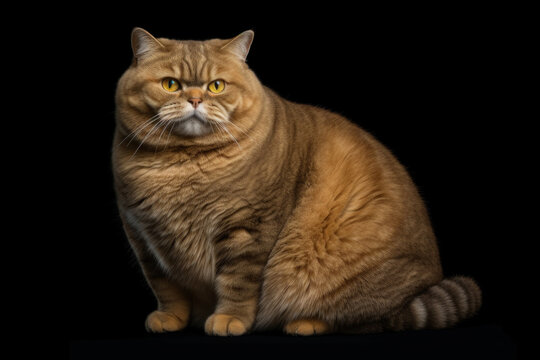 Overweight cat on black background. AI generative
