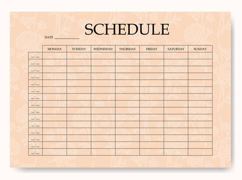 Colorful schedule minimalist planner page design. Printable sheet