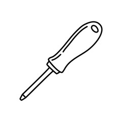 Awl or screwdriver tool icon, doodle style flat vector outline for coloring book