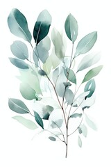 Ethereal Eucalyptus: Delight in the Serene Beauty of Watercolor Eucalyptus Leaves. Generative AI.