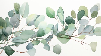 Fototapeta na wymiar Ethereal Eucalyptus: Delight in the Serene Beauty of Watercolor Eucalyptus Leaves. Generative AI.