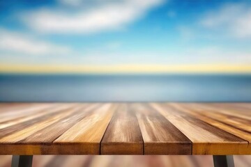 Wooden table on blurred sea