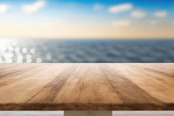 Wooden table on blurred sea