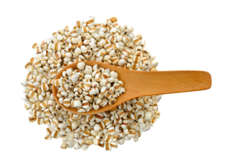 Millet in wood spoon isolated on transparent png