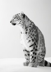 Graceful Snow Leopard: A Minimalistic Portrait of Wild Elegance. Generative AI