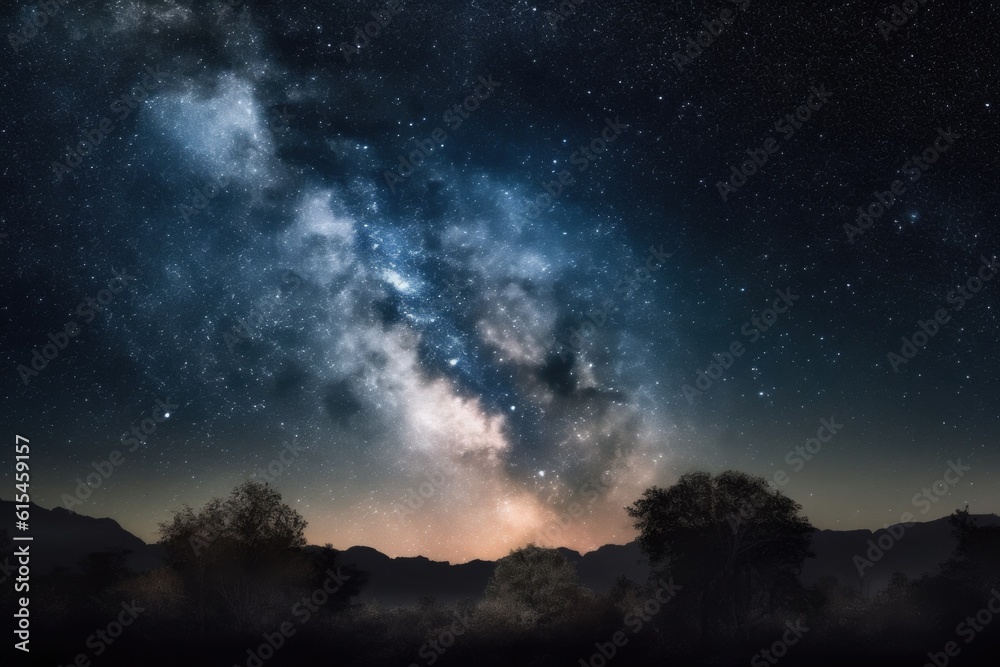 Poster view of the universe, with stars and planets visible in the night sky, created with generative ai
