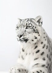 Graceful Snow Leopard: A Minimalistic Portrait of Wild Elegance. Generative AI