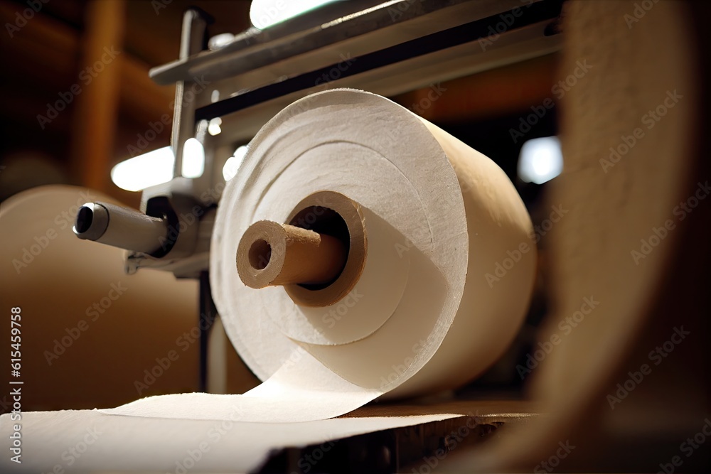 Wall mural close-up of pulp and paper roll, showing how it is made, created with generative ai