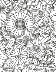 Flower meadow coloring page for children and adults.