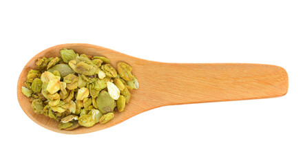 granola cereals in wood spoon isolated on transparent png