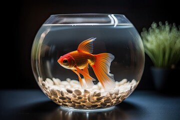 Naklejka na ściany i meble Beautiful small goldfish in a round aquarium.
