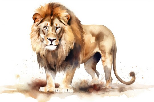 Watercolor illustration of a lion on a white background.
