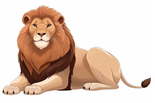 Childish illustration of a cute lion isolated on white background.