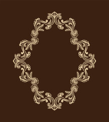 Hand Drawn Vintage damask ornamental elements for design. Baroque frame scroll ornament. Elegant abstract floral pattern border in antique style. Decorative foliage swirl edging.
