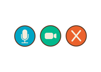 Video or audio call outline colored icons. Aesthetic vintage style icons. Speaker, video conference and end call button. Nostalgic UI. Retro computer interface. Vector illustration.