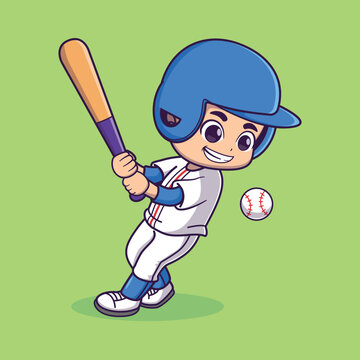 boy playing baseball cartoon vector icon illustration