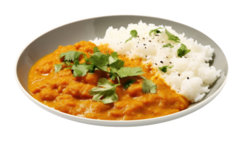 Delicious Plate of Indian Dal and Rice Isolated on a Transparent Background.