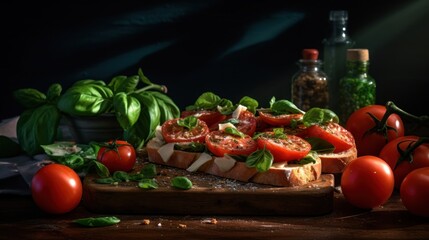 Mediterranean Delight: Fresh Tomato and Basil Bruschetta, generative ai