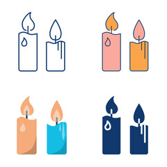 Two burning candles icon set