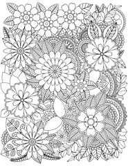 Flower meadow coloring page for children and adults.