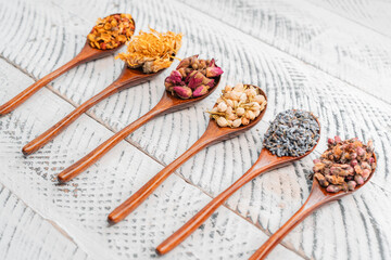 flower tea in a spoon