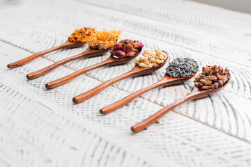 flower tea in a spoon