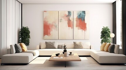 Serene Watercolor Oasis: A Minimalistic Modern Living Room Generative AI 8