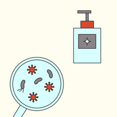 Bacteria and handsoap flat illustration. Hygiene illustration.