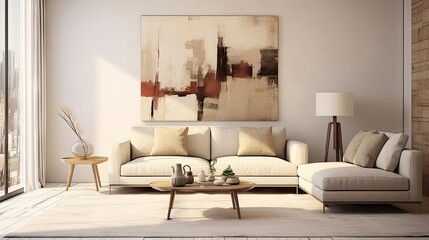 Serene Watercolor Oasis: A Minimalistic Modern Living Room Generative AI 3