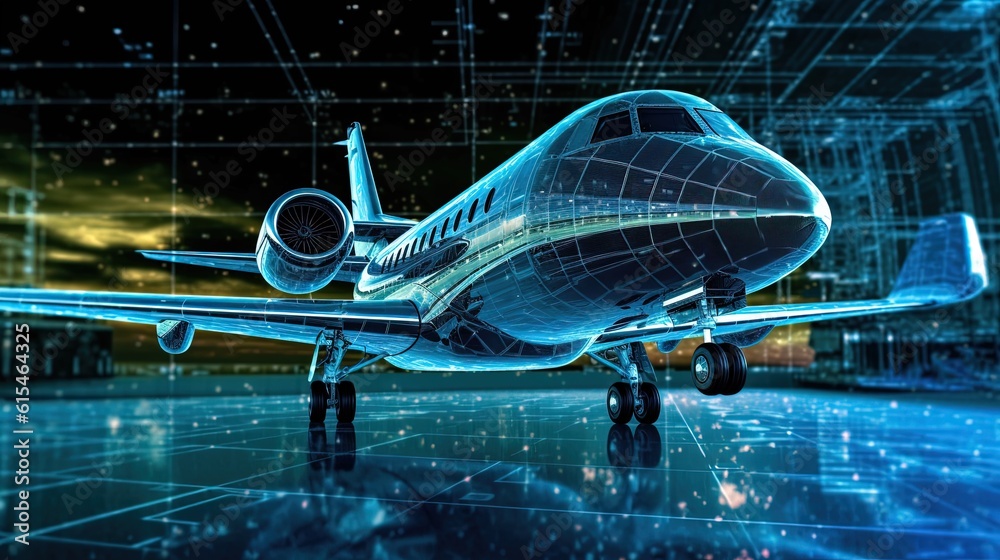 Wall mural futuristic airplane with light structure design, generative ai