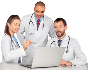 Portrait of Doctors Looking at Laptop