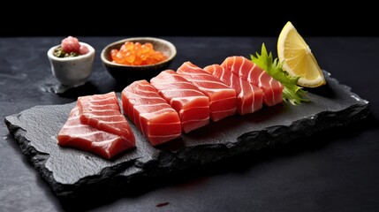 Savoring the Delicacy: Exquisite Toro Sashimi, a Japanese Culinary Masterpiece, fatty tuna, generative ai