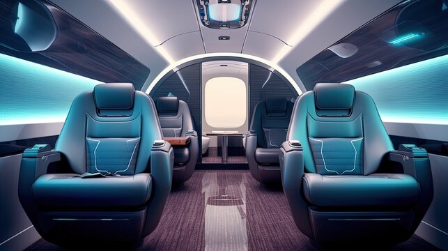 illustration futuristic theme, inside of autonomous vehicle passengers seat, Generative Ai