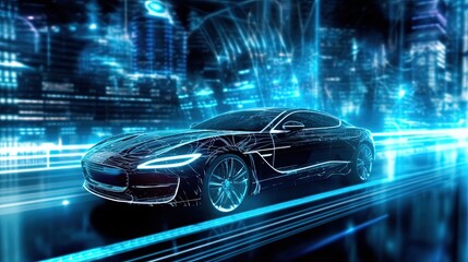  light line structure with futuristic car, Generative Ai