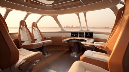 Fototapeta premium illustration futuristic theme, inside of autonomous vehicle passengers seat, Generative Ai