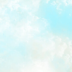 White clouds and blue sky for vector art background. Hand drawn vector texture. Heaven. Abstract template for flyers, cards, poster, cover design, banner or design interior. Sunlight. Summer.
