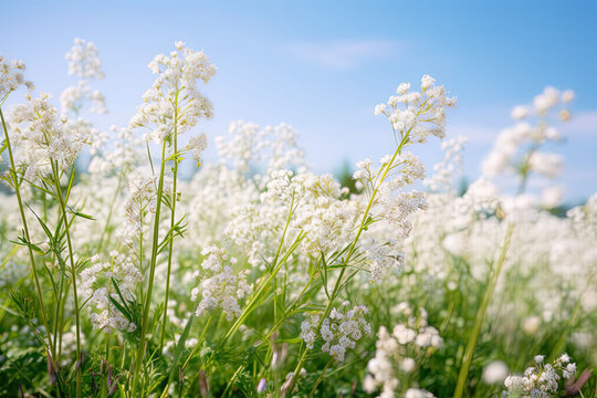 White flowers blooming in the field in spring
