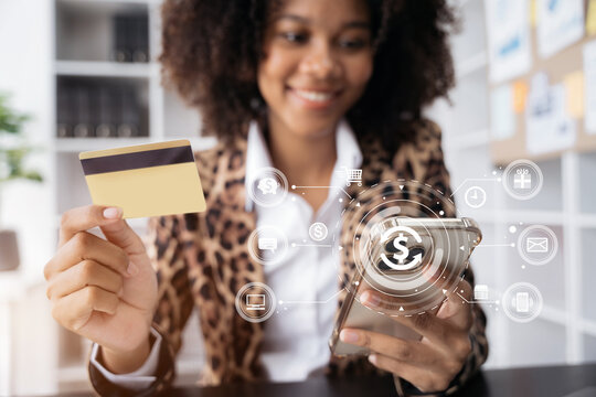 woman hand holding smartphone, tablet and using credit card for online shopping.Online shopping concept.