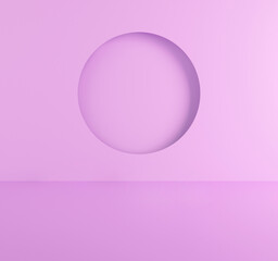 Interior room with pink circle wall. 3D render