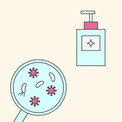 Bacteria and soap flat illustration. Hygiene illustration.