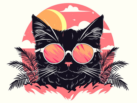 a chic cat relaxing while sporting dark sunglasses