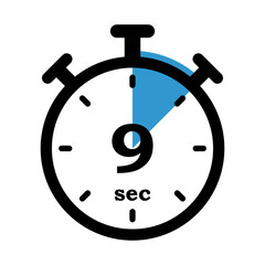 Timer with 9 Seconds. Countdown in Progress. Digital timer display, remaining time indicator, ongoing countdown, nine seconds mark. Vector line icon for Business and Advertising