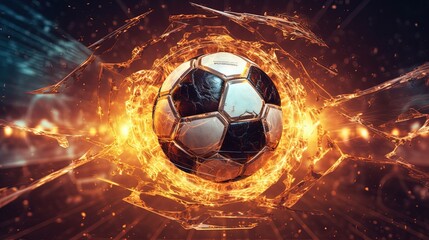 soccer ball attack with fire burst, generative Ai