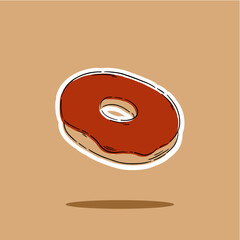 Cute Donut with Choclate Glaze and White Choco Vector Illustration Food Bakery Doodle Isolated on White Background
