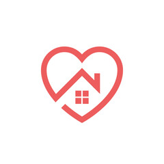 Love home logo - house with window and chimney and heart symbol