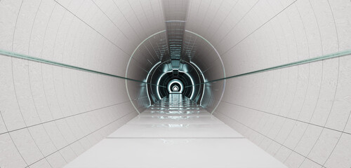 Room Sci Fi Neon Laser Hyperloop Pipe Technology Modern Neon Light Show  Light Scene Tunnel Spaceship Empty Tunnel Science fiction 3D illustration