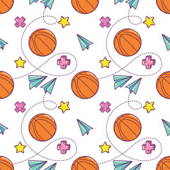 Seamless pattern with basketballs in doodle style on a white background