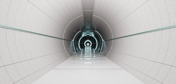 Room Sci Fi Neon Laser Hyperloop Pipe Technology Modern Neon Light Show  Light Scene Tunnel Spaceship Empty Tunnel Science fiction 3D illustration