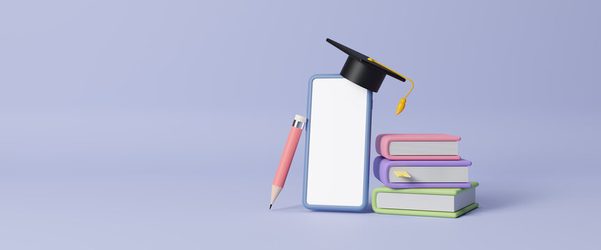 Concept of mobile learning, e-learning online course application concept, home school. Digital online and education. Education internet technology. social distance concept. copy space. 3d rendering